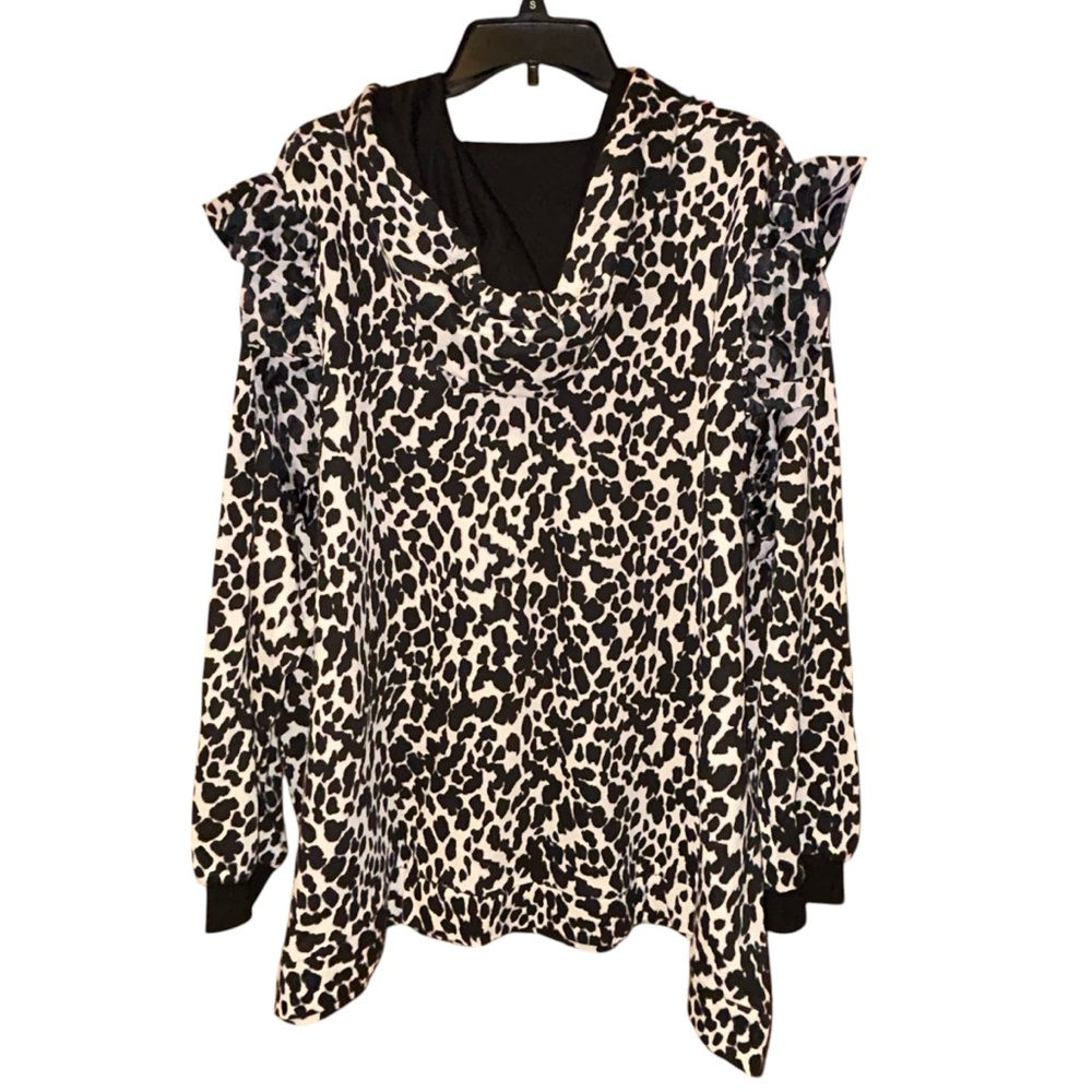 Sandy Liang Target Black White‎ Animal Print Ruffle Hoodie Sweatshirt 2X, 4X NWT - Picture 10 of 13